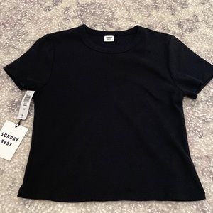 NWT ARITZIA Sunday Best Black Ribbed Tee SIZE:MEDIUM